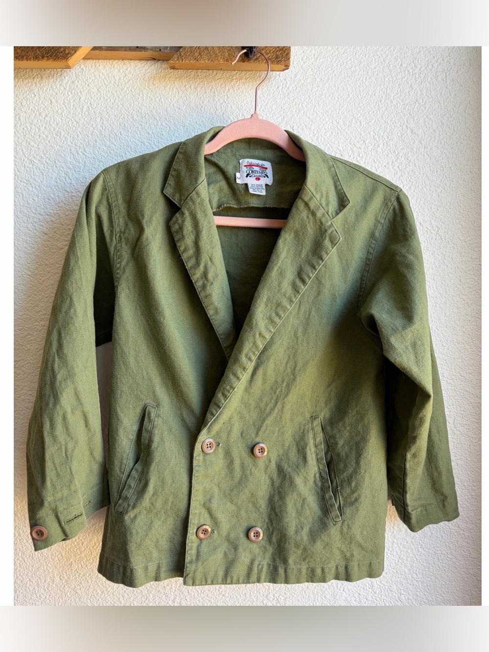 90s Army Green 3/4 Sleeve Double Breasted Utility Shacket Md